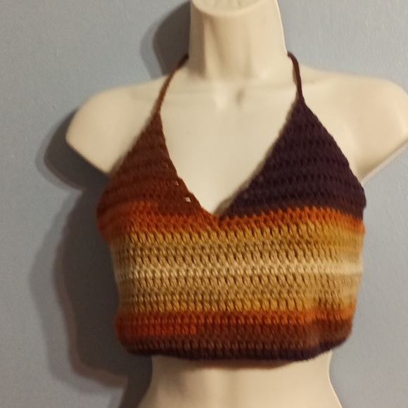 Hand knit brown and tan halter top hand knit by my niece - Picture 3 of 17